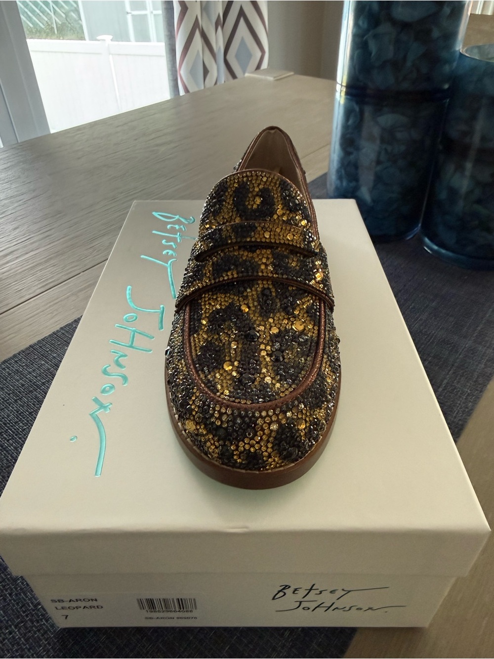 Betsey Johnson Glitter Loafer with Teal Sole and Brown Heel Cap